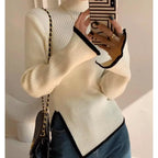 Pull col roulé côtelé femme à bas asymétrique