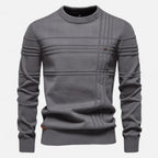 Męski sweter w paski z okrągłym dekoltem i długimi rękawami
