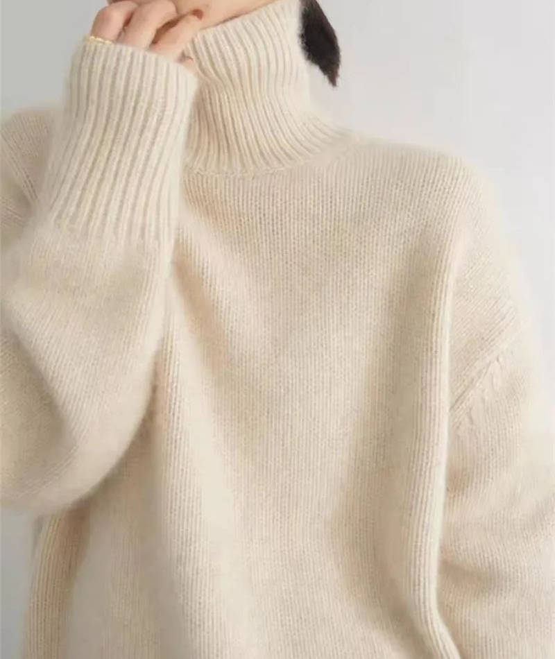 Jersey de cuello alto de mujer con manga larga y corte recto