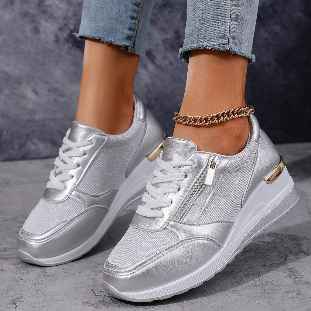 Sneakers donna con plateau, lacci e zip laterali