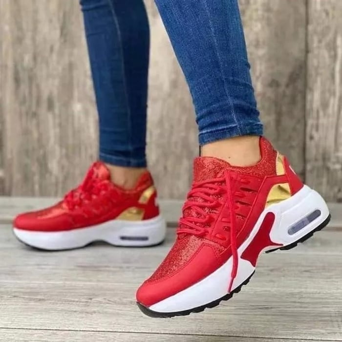 Damskie sneakersy na sznurowadła z profilowaną podeszwą