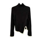Pull col roulé côtelé femme à bas asymétrique