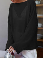 Pulover oversize de damă cu model perforat și mâneci largi