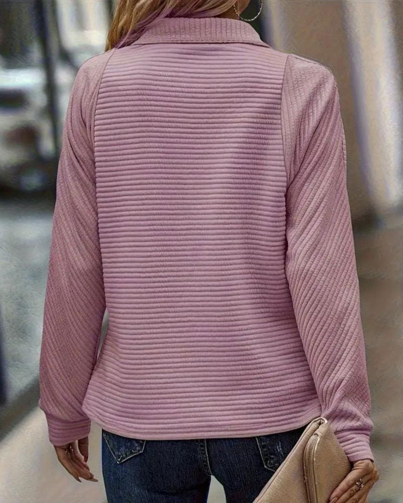 Sweat côtelé femme à col montant et zip