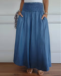 Jupe longue femme à taille froncée, ample, avec poches