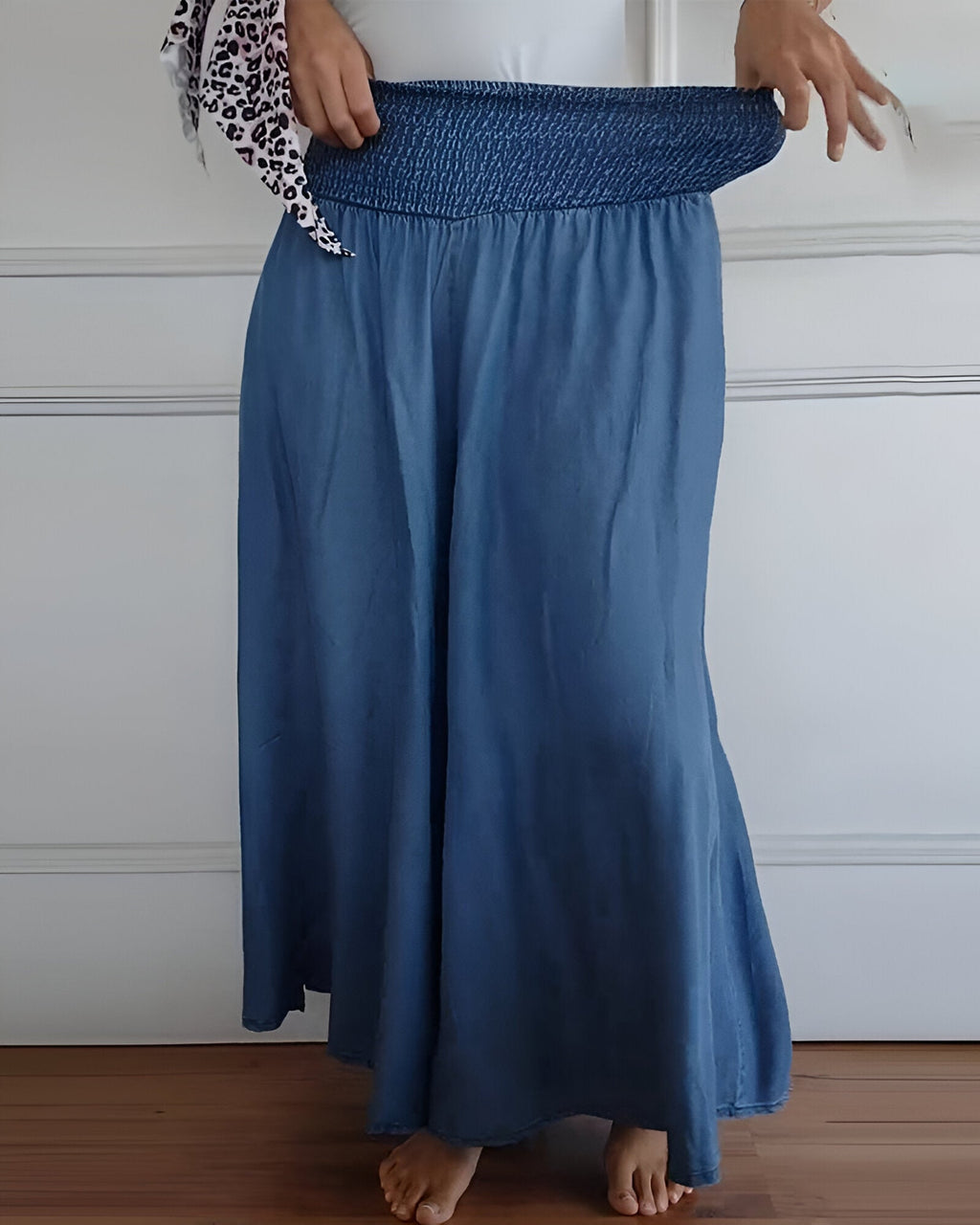 Jupe longue femme à taille froncée, ample, avec poches
