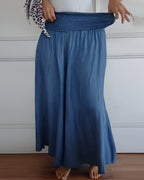 Jupe longue femme à taille froncée, ample, avec poches