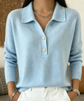 Maglione donna polo con colletto e bottoni, maniche lunghe