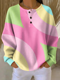 Sweater til damer med geometrisk mønster, rund hals, lyserød