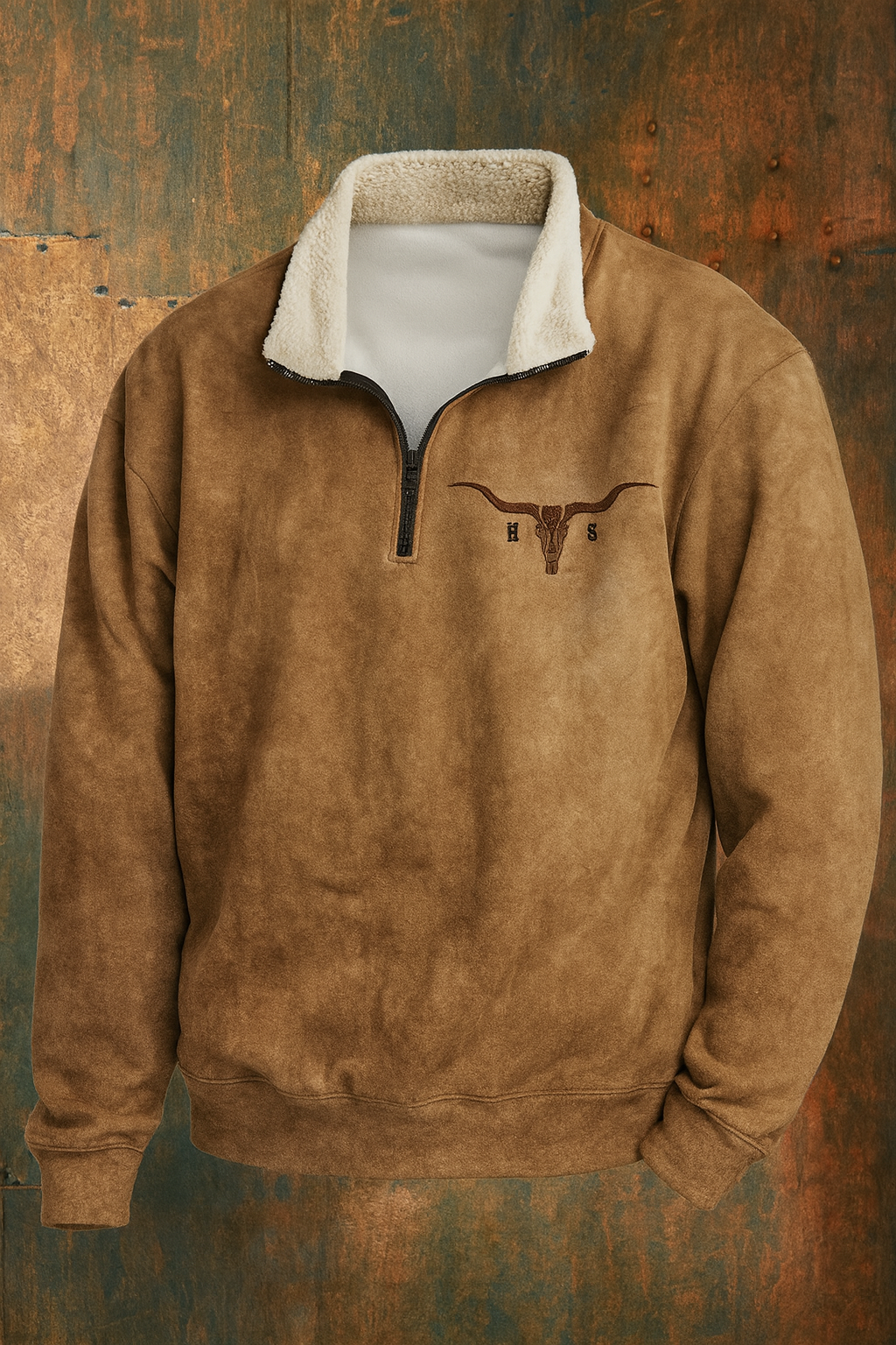 Sweat homme col montant, zip 1/4, poche kangourou