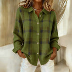 Pull femme à carreaux, col et boutons