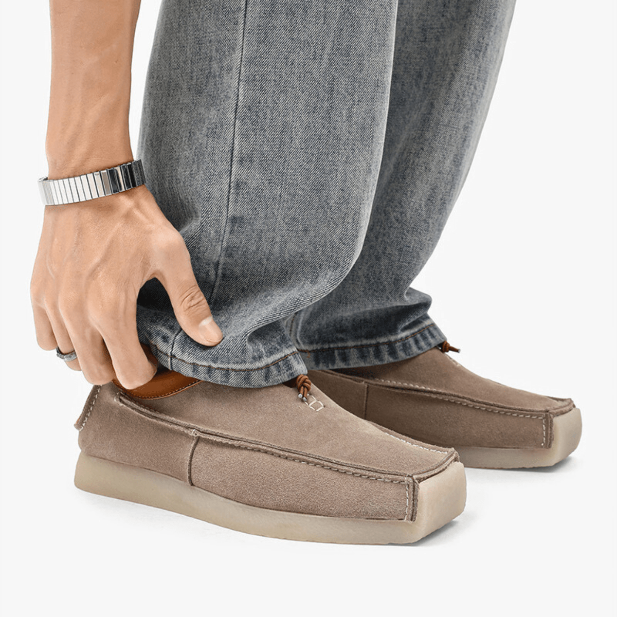 Mocassini slip-on con punta quadrata e cordoncino