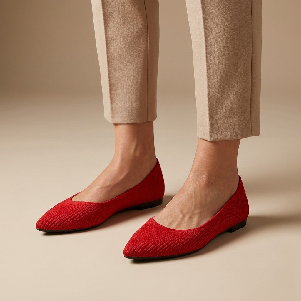 Loafers til damer med strikket struktur og pyntekæde