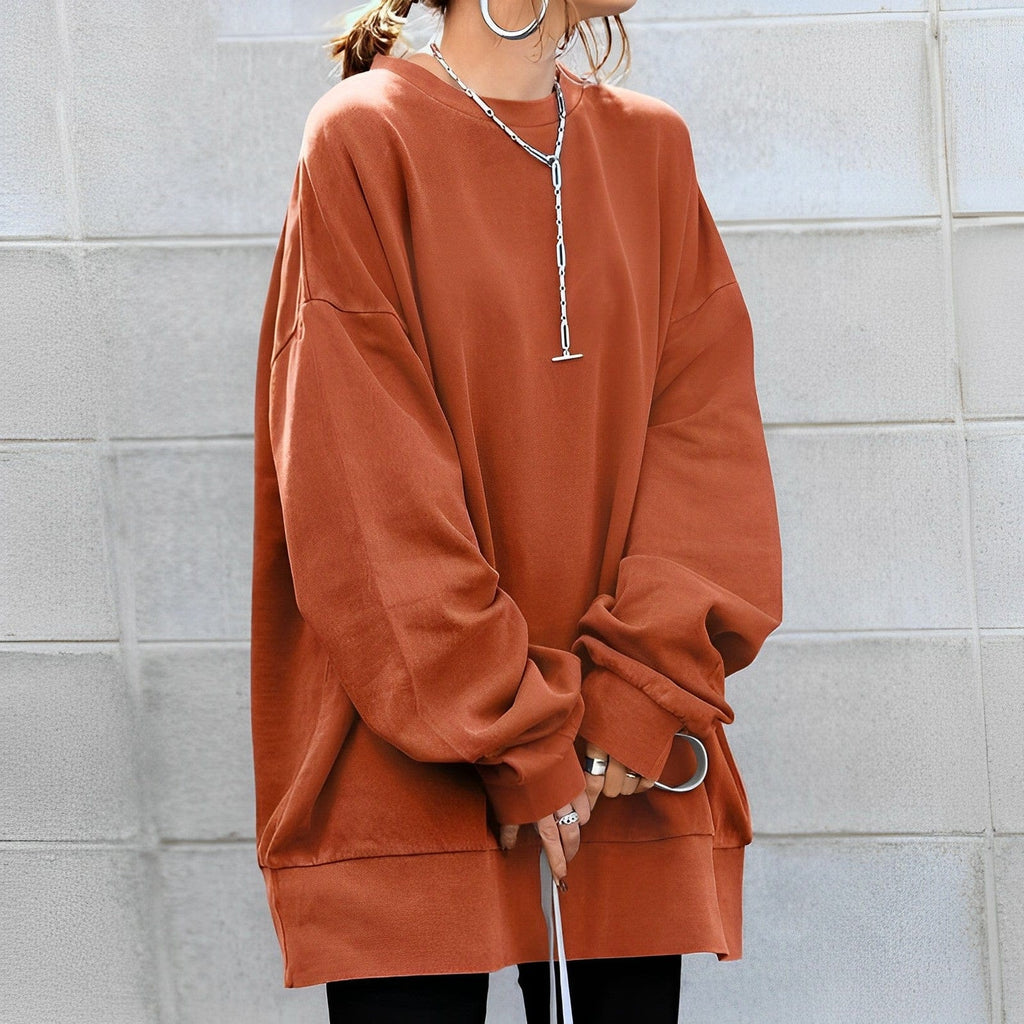 Oversize sweater til damer med rund hals og lange ærmer