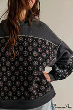 Sweat à capuche femme à panneaux fleuris et bords-côtes