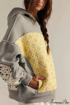 Sweat à capuche femme à panneaux fleuris et bords-côtes