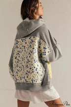 Sweat à capuche femme à panneaux fleuris et bords-côtes