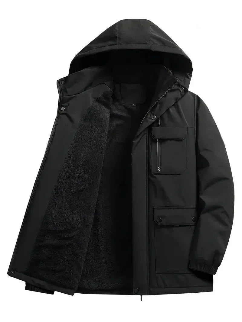 Parka de hombre con capucha, bolsillos y manga larga