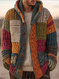 Cardigan uomo con cappuccio patchwork, arancione