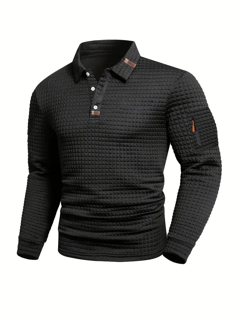 Polo de punto de hombre con textura de manga larga