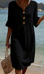 Vestido midi de mujer con botones y volante en la manga