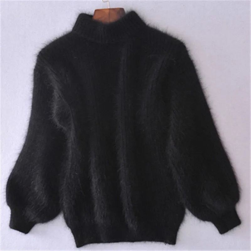 Pull femme à col roulé manches longues coupe ample