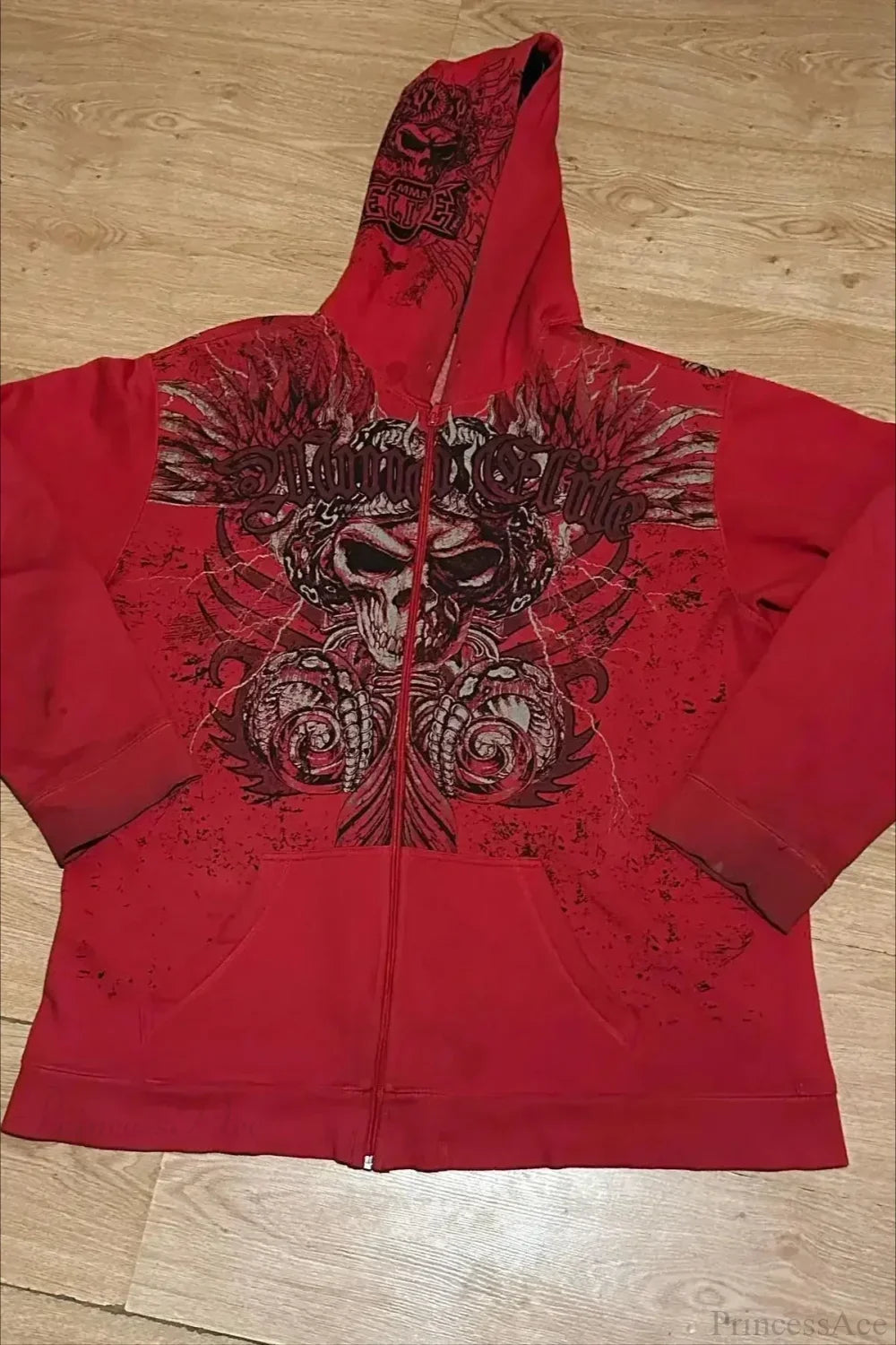 Felpa donna con cappuccio, stampa grafica, cerniera