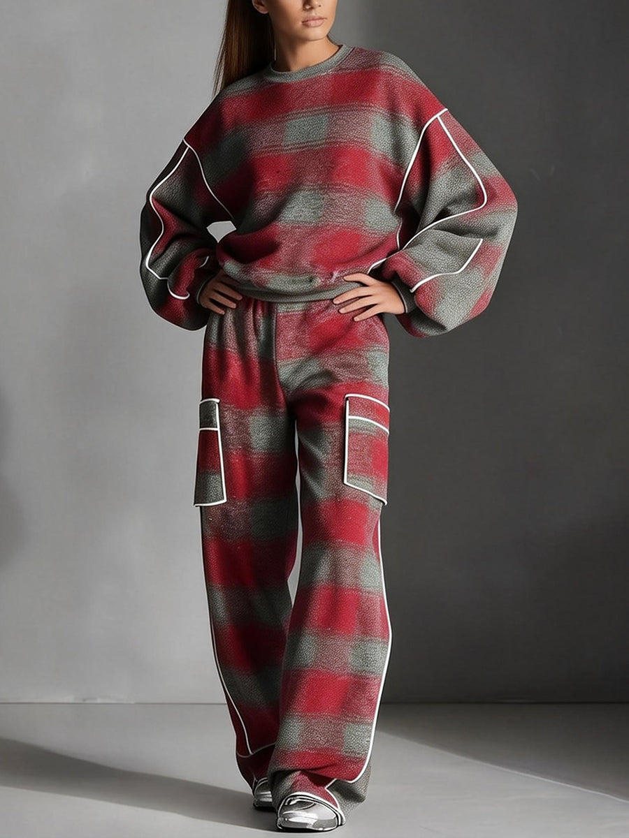 Stribet sweatshirt til damer i løst snit med rund hals