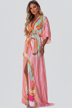 Vestido largo de mujer con escote en V y cinturón