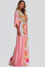Vestido largo de mujer con escote en V y cinturón
