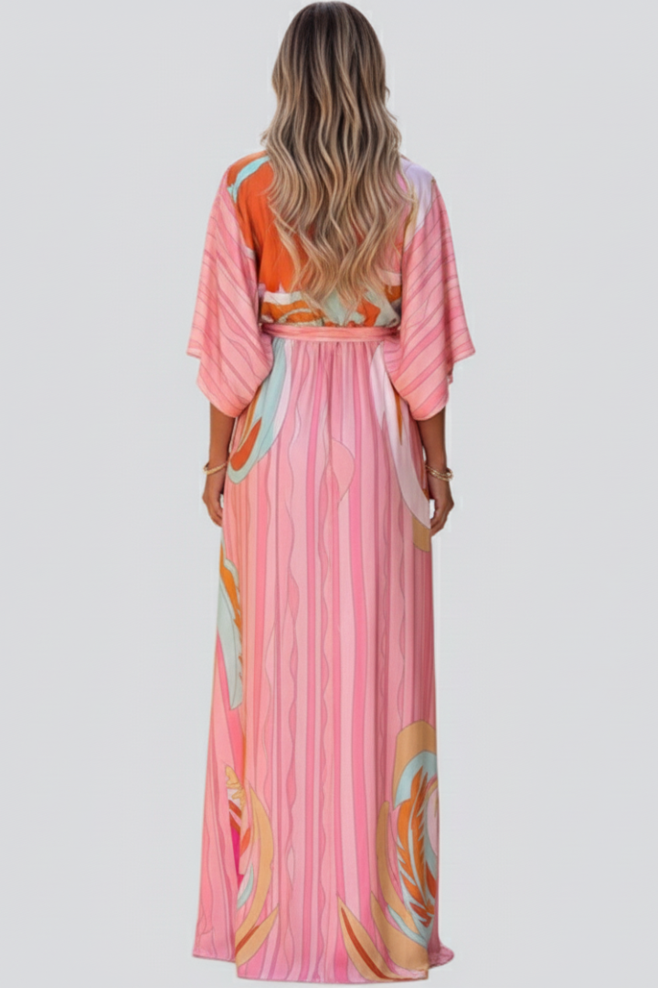 Vestito lungo donna con scollo a V e cintura