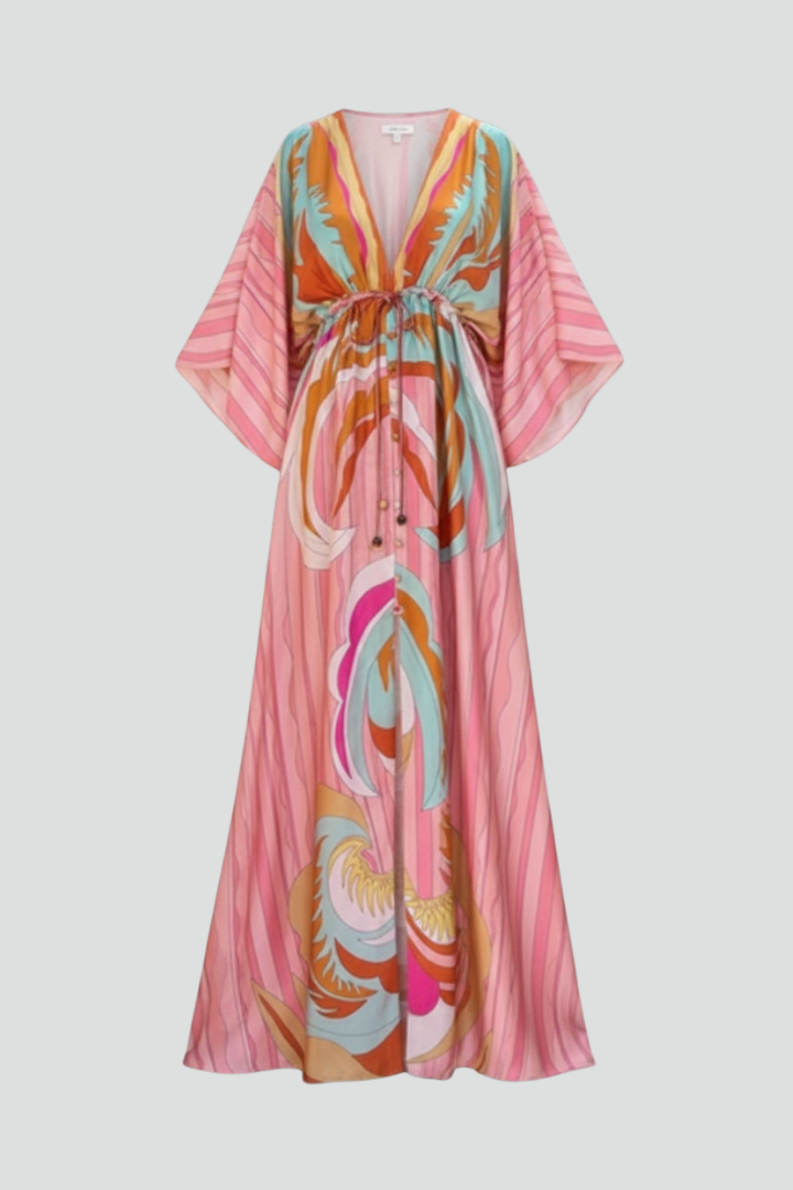 Vestito lungo donna con scollo a V e cintura