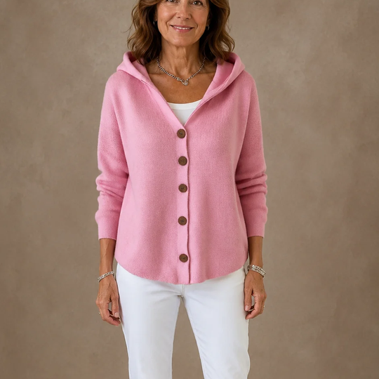Cardigan femme à capuche et boutons en maille