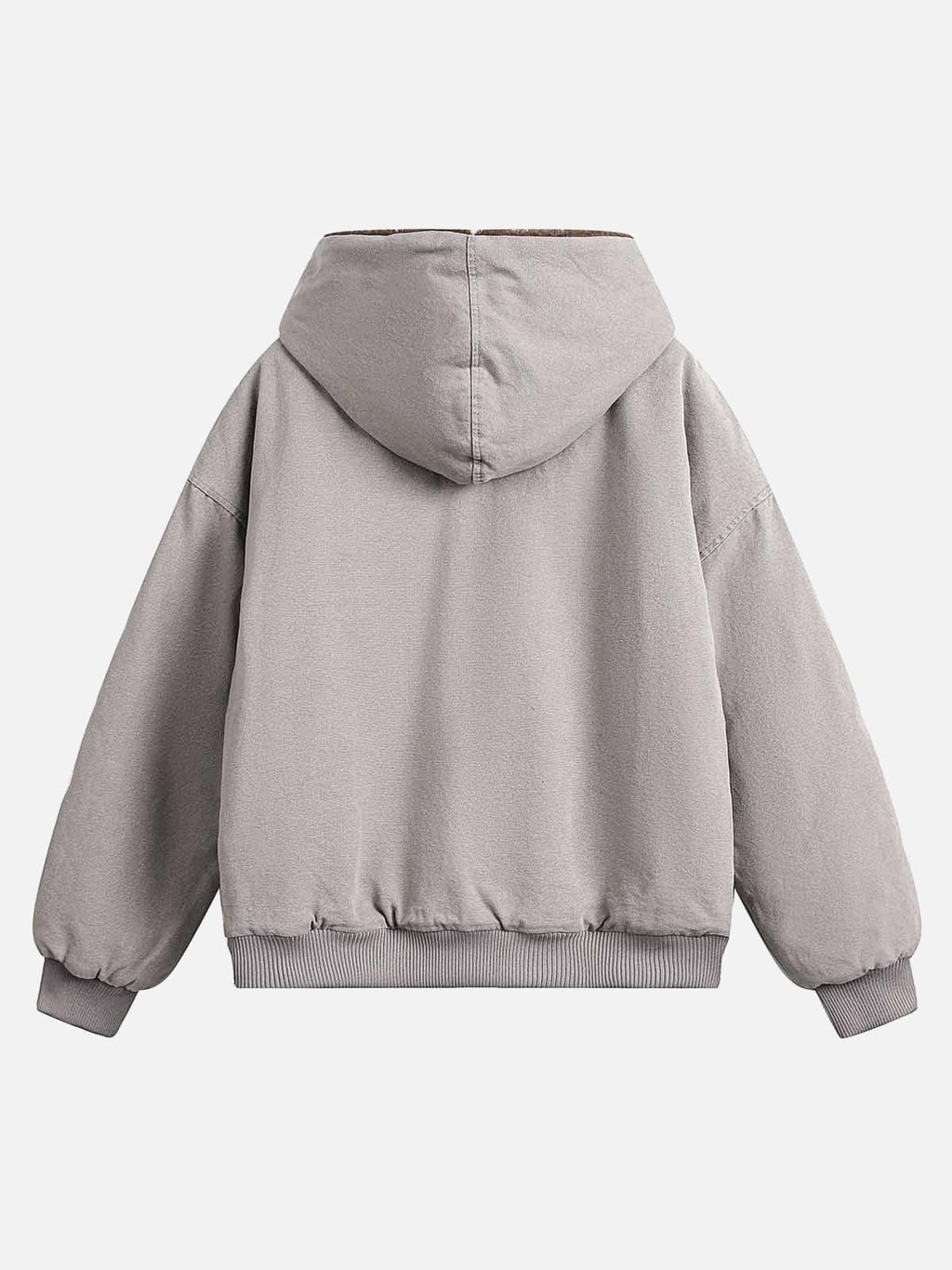 Quiltet unisex jakke med hætte og pelsfinish, med lynlås