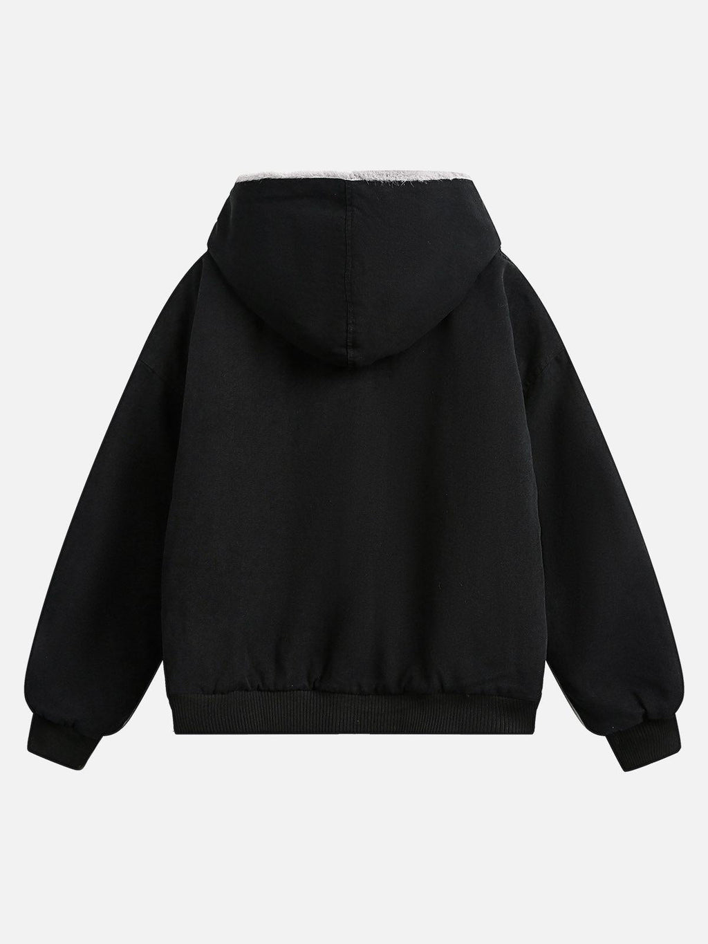 Quiltet unisex jakke med hætte og pelsfinish, med lynlås