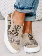 Mocasines de mujer sin cordones de patchwork con estampado animal