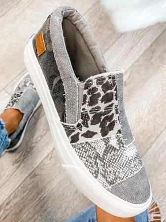 Mocasines de mujer sin cordones de patchwork con estampado animal