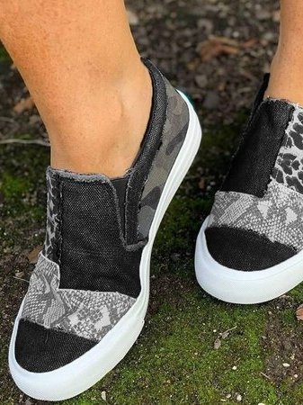 Mocasines de mujer sin cordones de patchwork con estampado animal