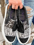 Mocasines de mujer sin cordones de patchwork con estampado animal