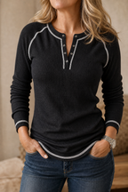 Blouse henley femme à surpiqûres contrastées