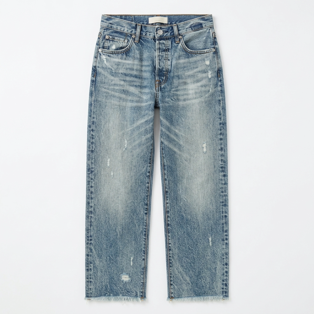 Cropped jeans til damer med lige ben og flosset kant