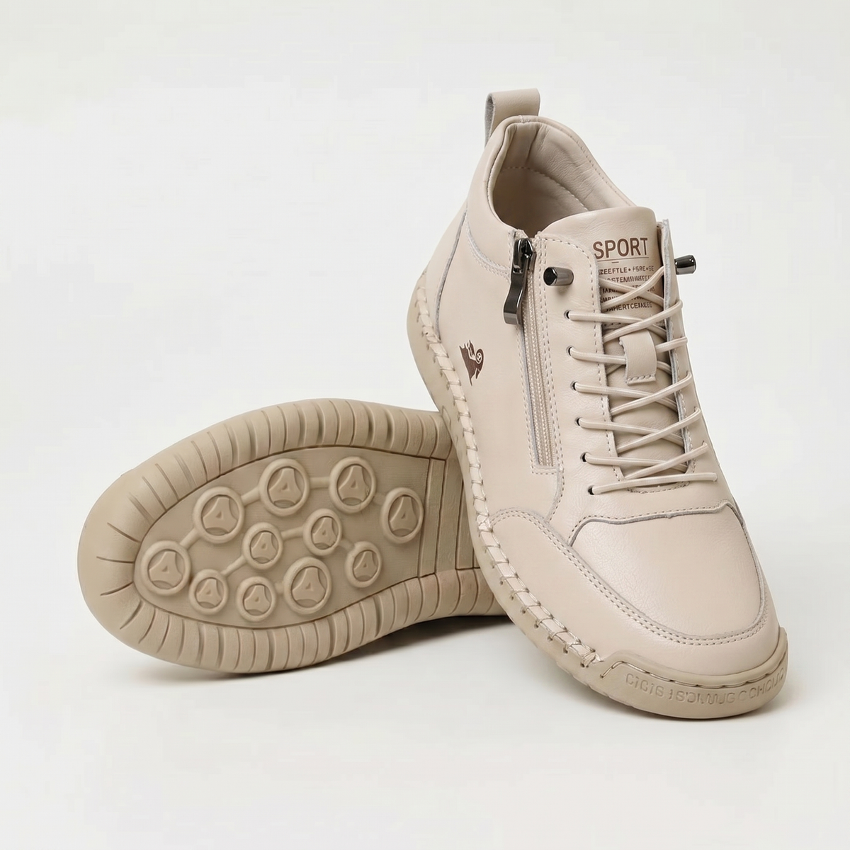 Damskie sneakersy z bocznym zamkiem, sznurowadłami i płaską podeszwą