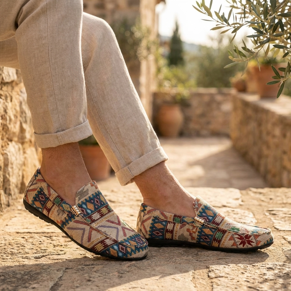Scarpe basse donna mocassini a motivo con cinturino decorativo