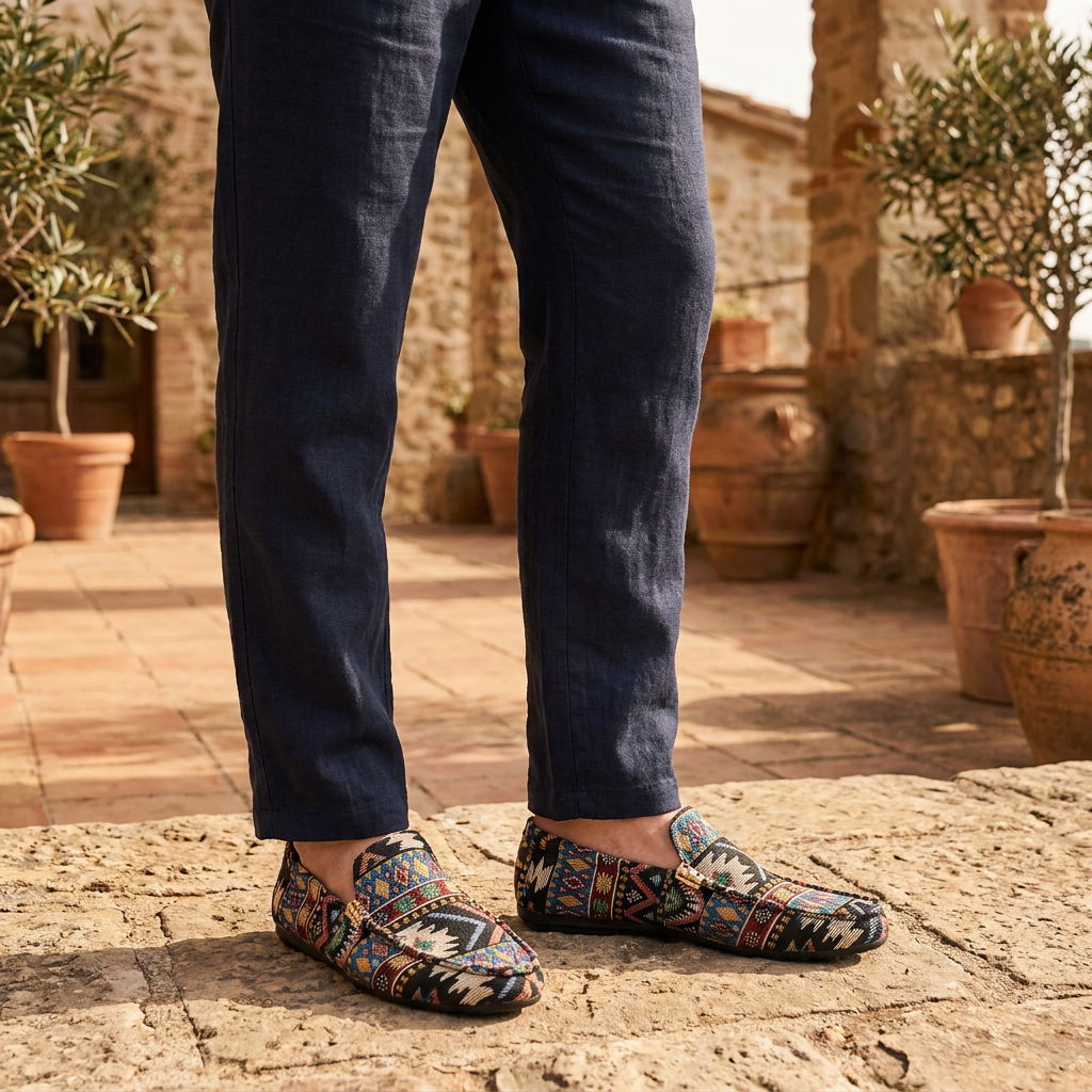 Scarpe basse donna mocassini a motivo con cinturino decorativo