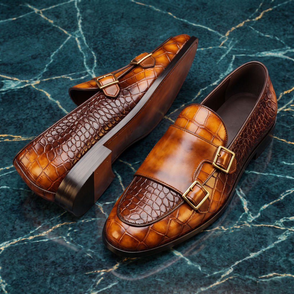 Mocasines de mujer con hebillas y grabado de escamas