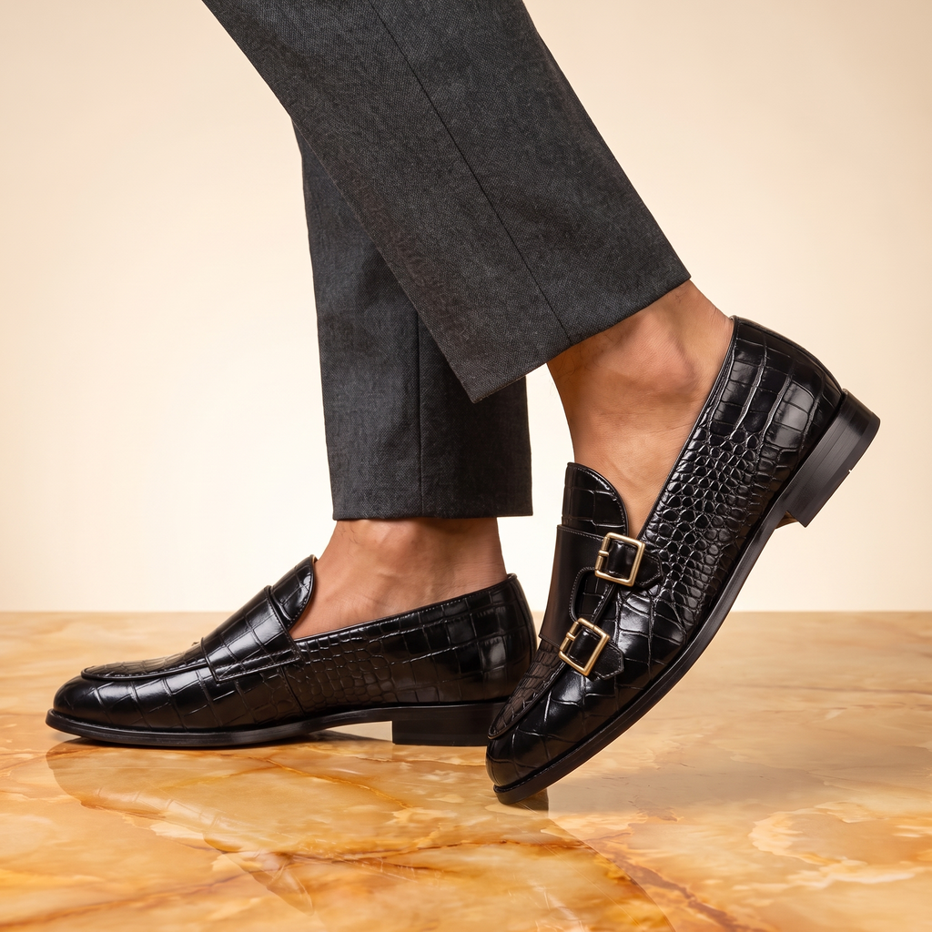 Mocasines de mujer con hebillas y grabado de escamas