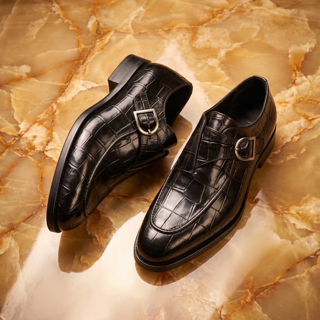 Mocasines de hombre con hebilla decorativa y caña grabada