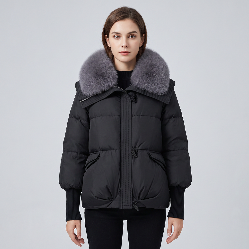 Chaqueta acolchada de mujer con cuello grande esponjoso