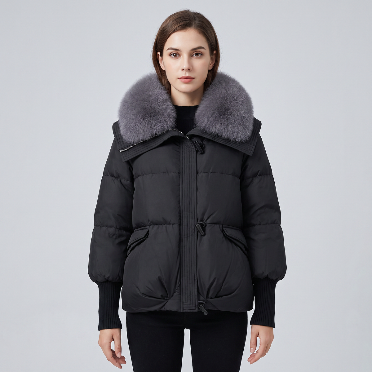 Chaqueta acolchada de mujer con cuello grande esponjoso