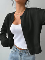 Women's Knit Button-Front Cardigan With Long Sleeves